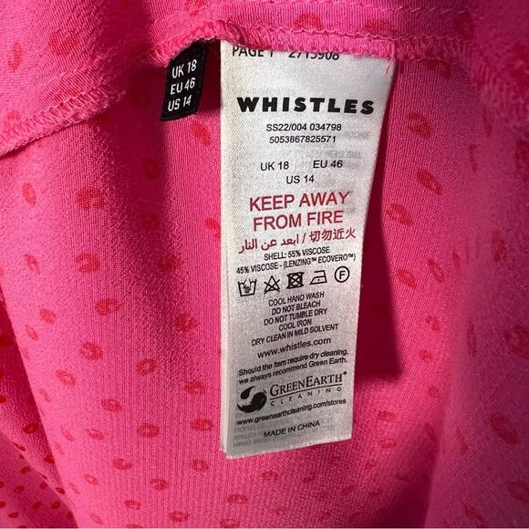 Whistles Women’s Size 14 Pink Red Polka Dot Heidi Spot Print Midi Dress - Picture 12 of 15